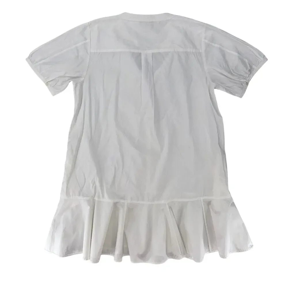 J.Crew White Cotton Poplin Delilah Puff Sleeve Ruffle Hem Mini Dress Size L